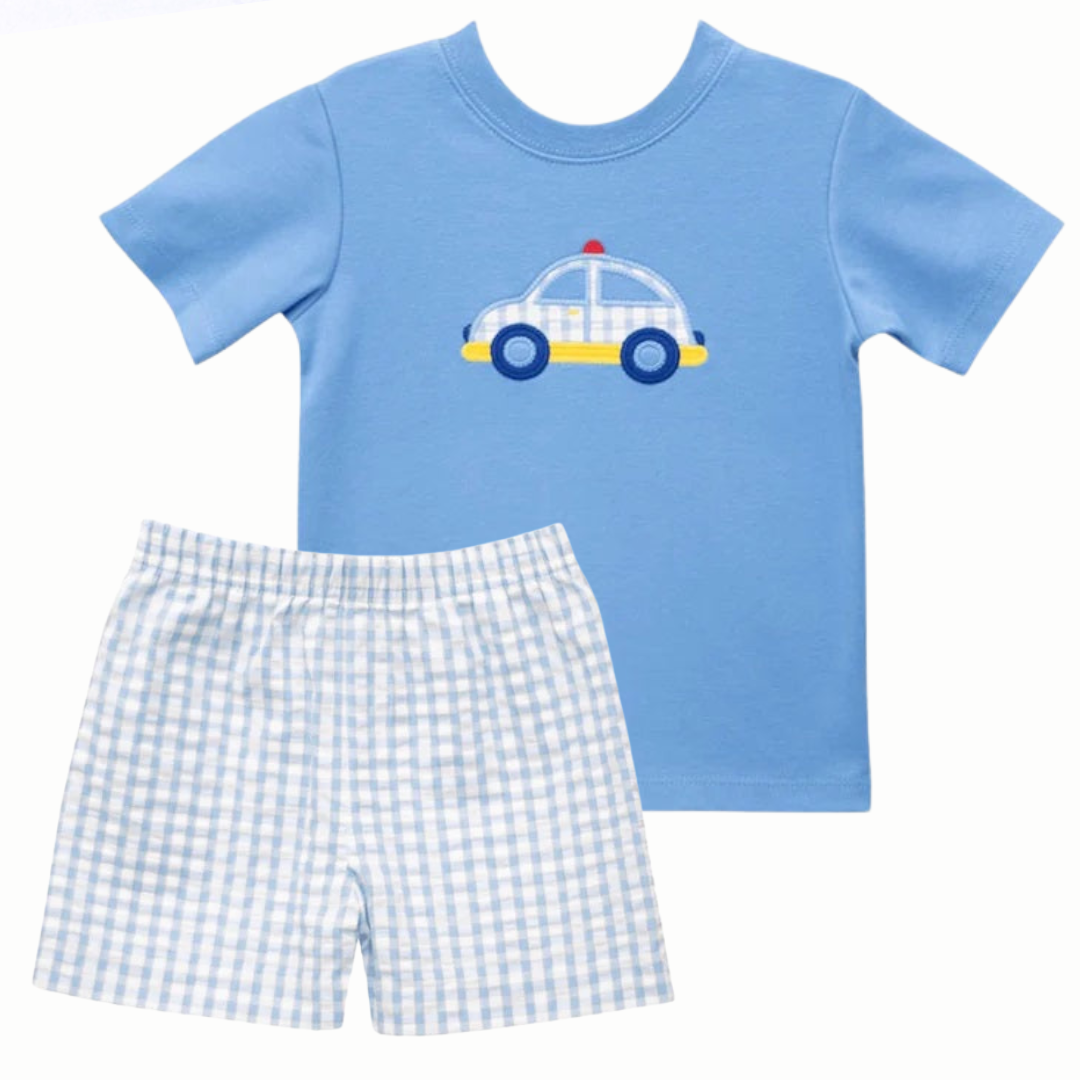 Zuccini Police Car Plaid Short Set