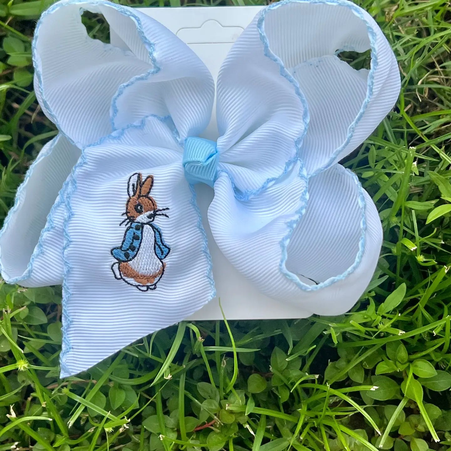 Blue Lined Easter Bunny Hair Bow