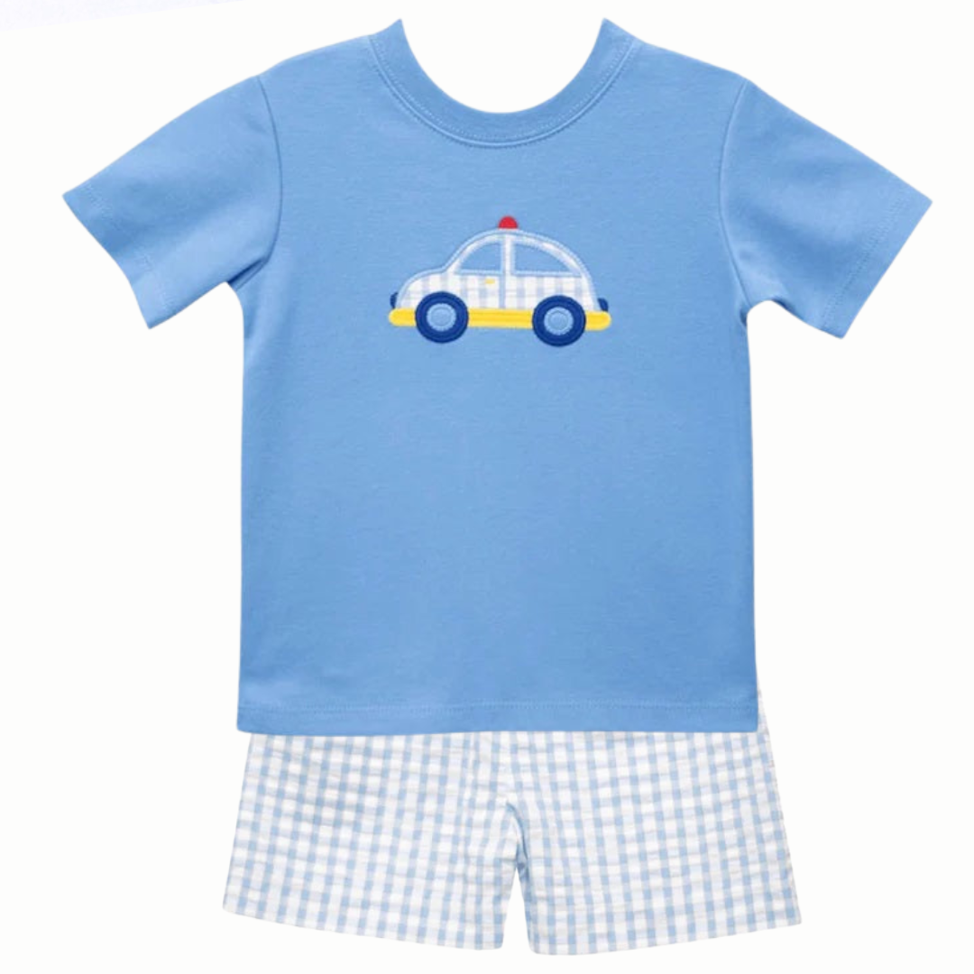 Zuccini Police Car Plaid Short Set