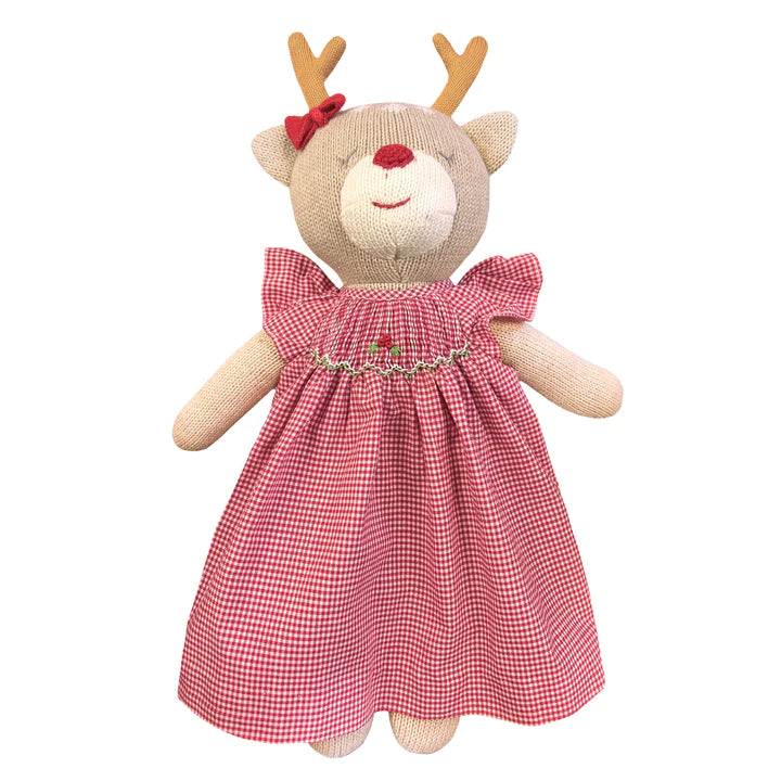 Reindeer Knit Doll, Red Check Dress