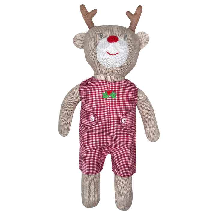 Reindeer Knit Doll, Red Check Romper