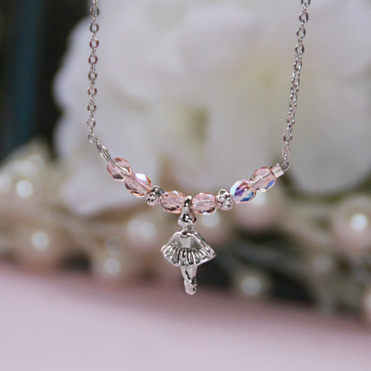 Dance Ballerina Pink Crystal Necklace