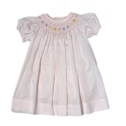 Petit Ami Bishop Pink Smocked Colorful Flowers