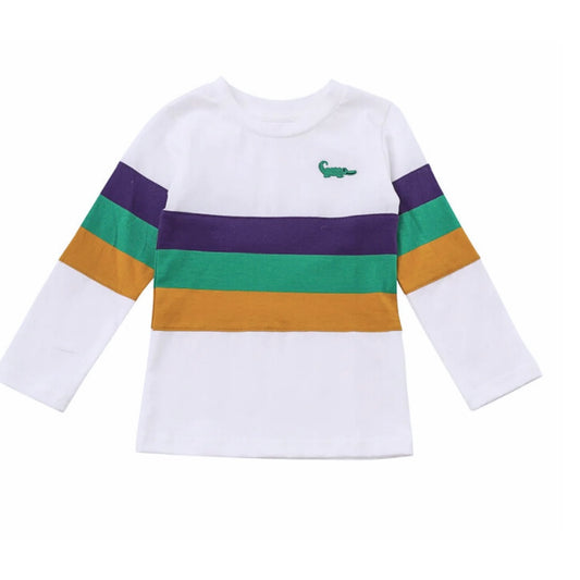 Mardi Gras Rugby Crew Neck Purple Green Gold Stripe Shirt