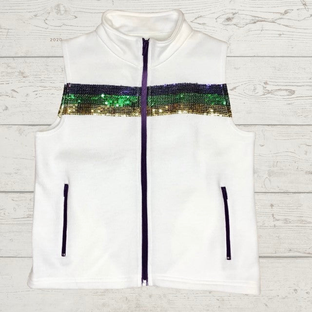 Mardi Gras Purple Green Gold Stripe Sequin Vest