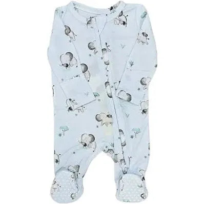 Gray Elephants Blue 2 Way Zipper Footie