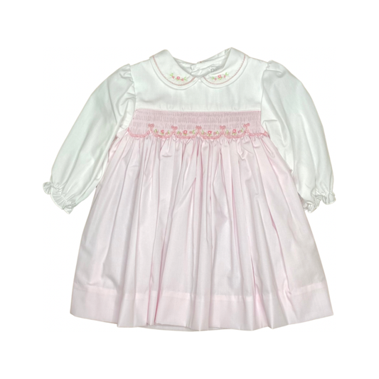 Petit Ami Bishop Pink Dress Roses Embroidered