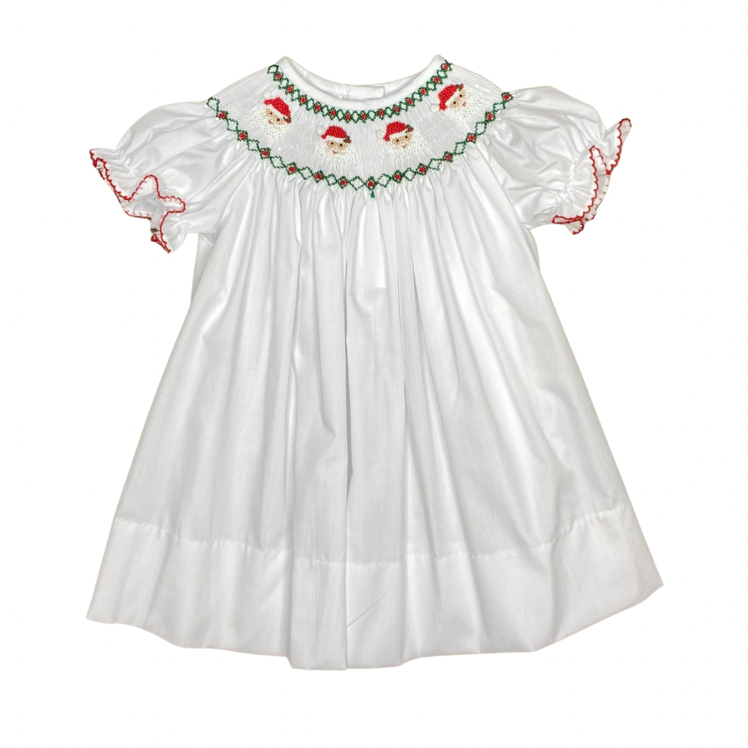 Santa Smocked White Bishop Dress