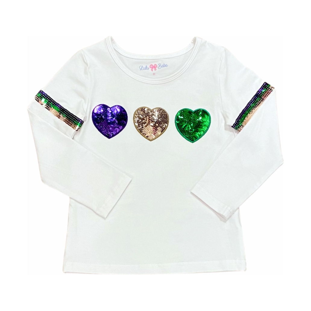 Mardi Gras Sequin Heart Trio Shirt