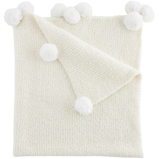 Chenille Blanket with Pom-Poms