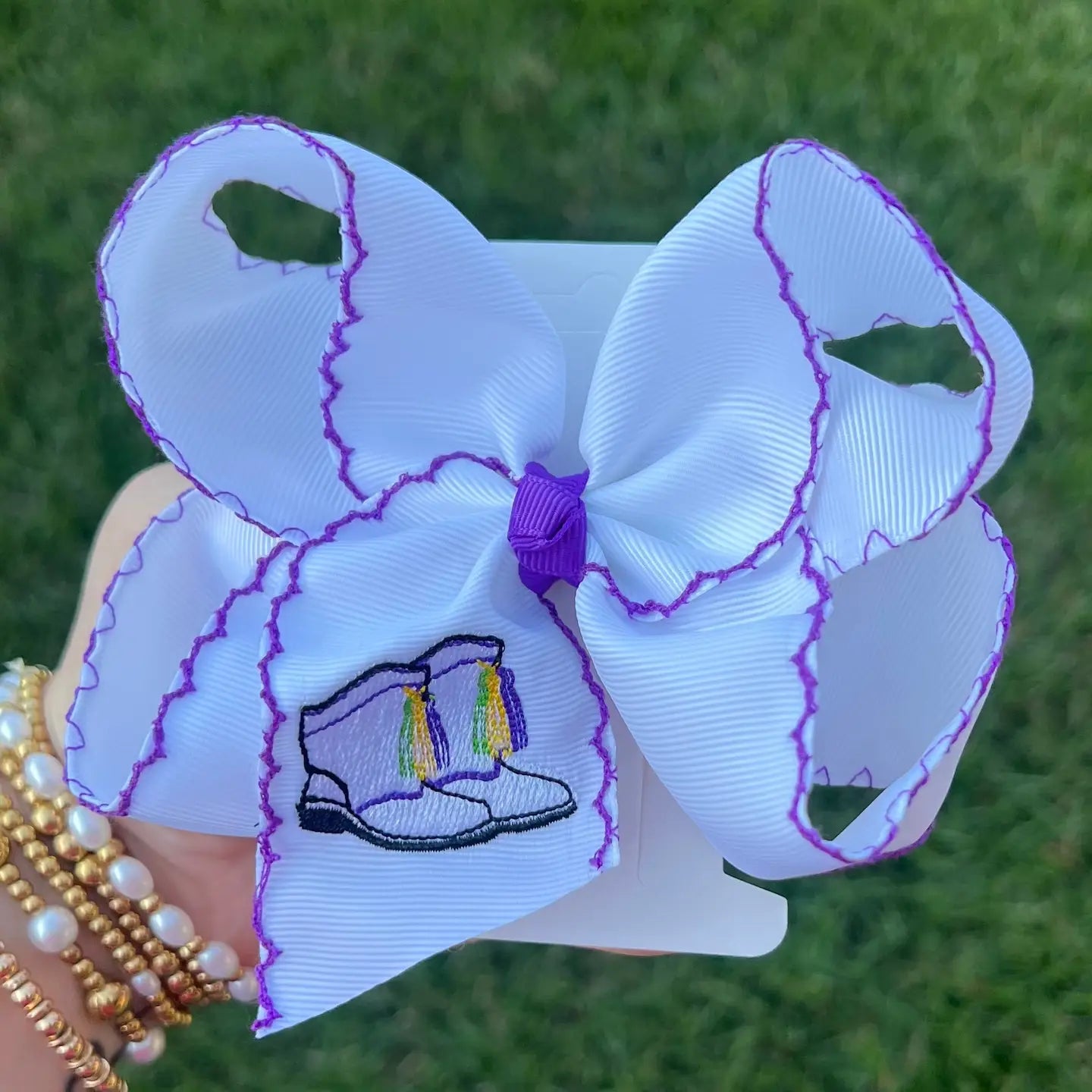 Mardi Gras Boots Hair Bow