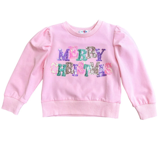 Girls Merry Christmas Sequin Shirt