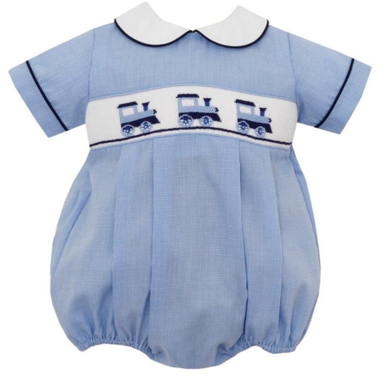 Petit Bebe Train Engine Boys Smocked Bubble