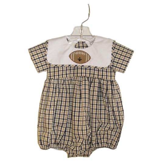 Lulu Bebe-Boys Plaid Saints Bubble Football Applique