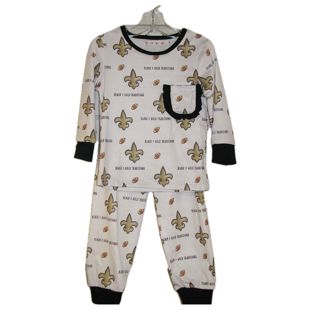 Printed Press-Girls Black and Gold Traditions Saints Pajama Set