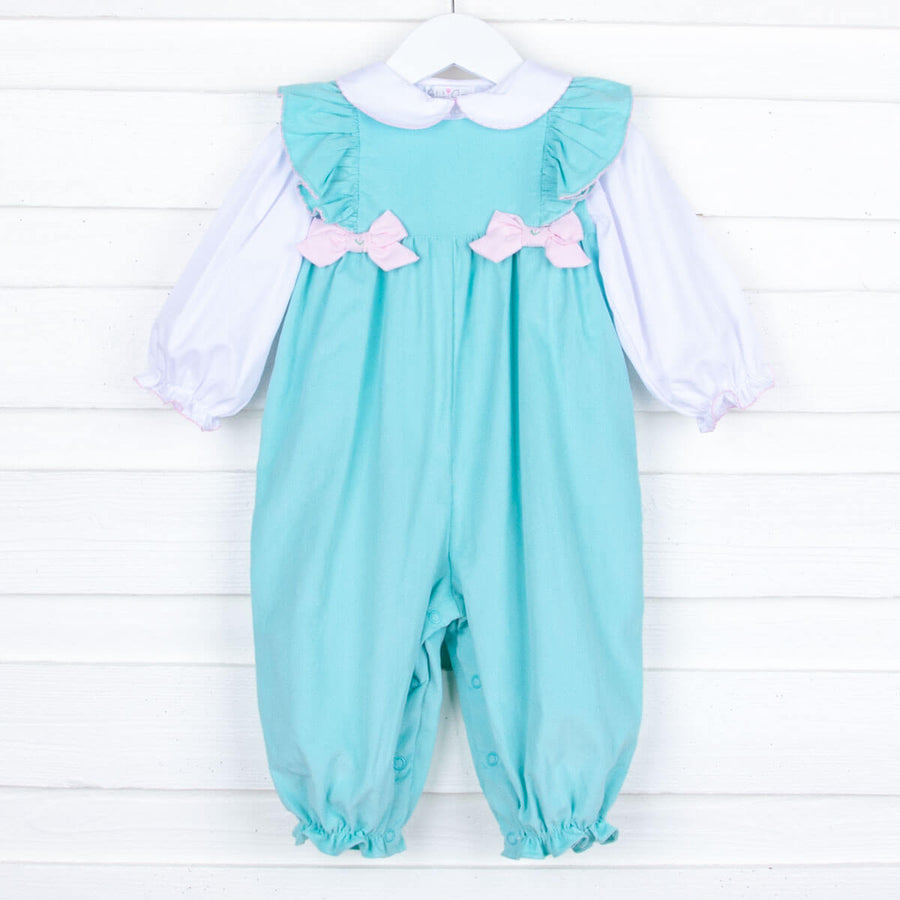 Petit Ami Girls Mint Corduroy Long Bubble