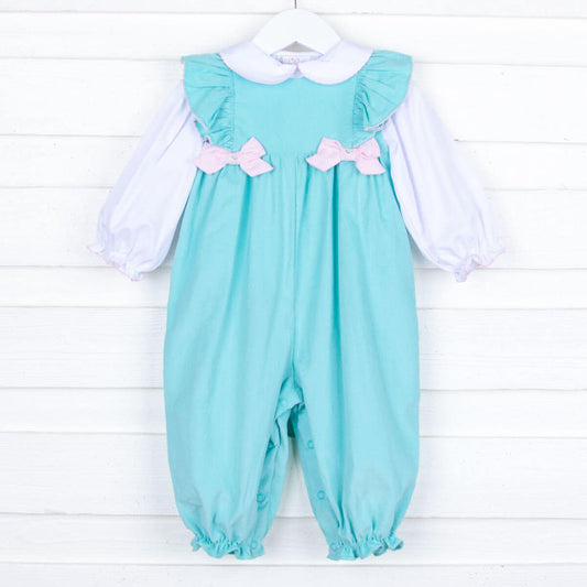 Petit Ami Girls Mint Corduroy Long Bubble