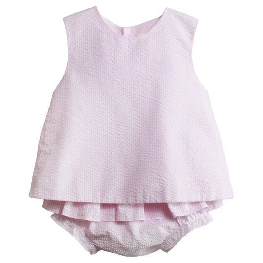 Petit Ami Popover Pink Seersucker Bloomer Set