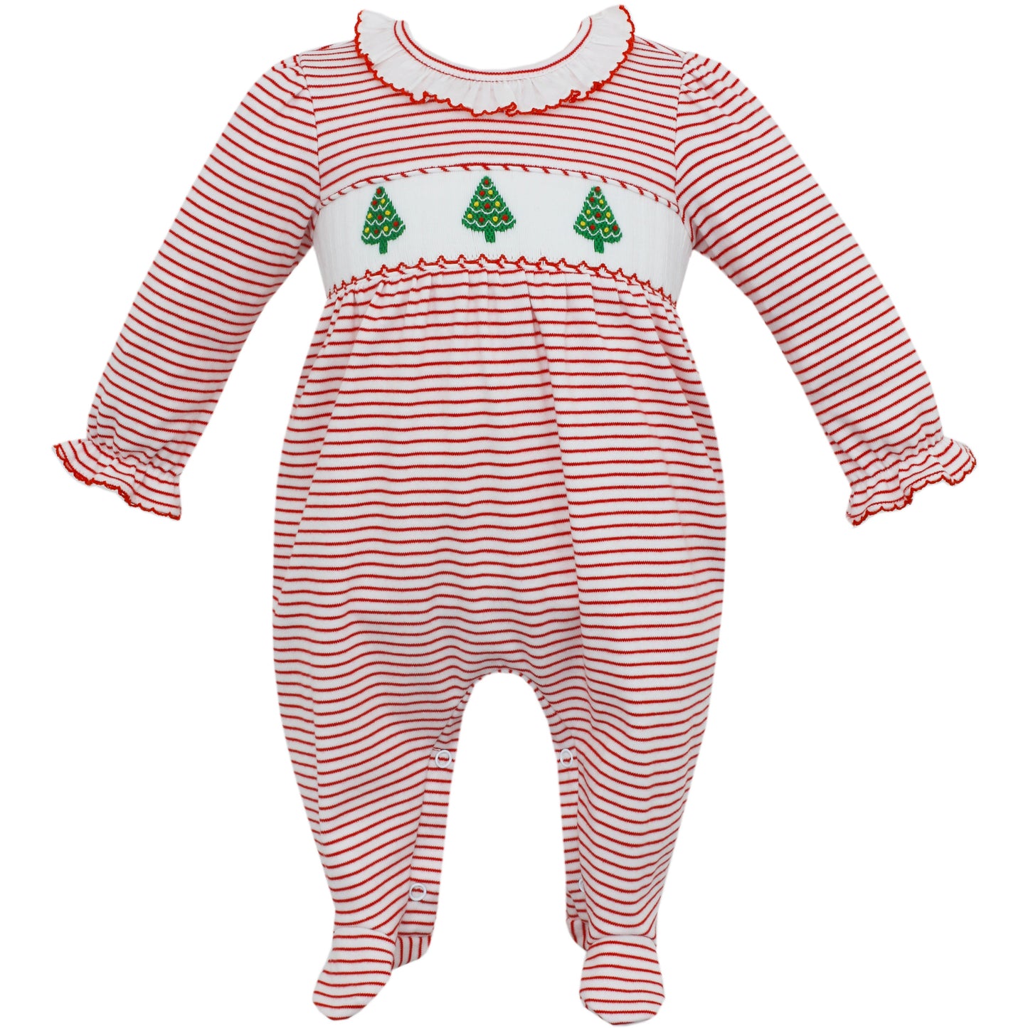 Holiday Trees Girl Footie Red Stripe