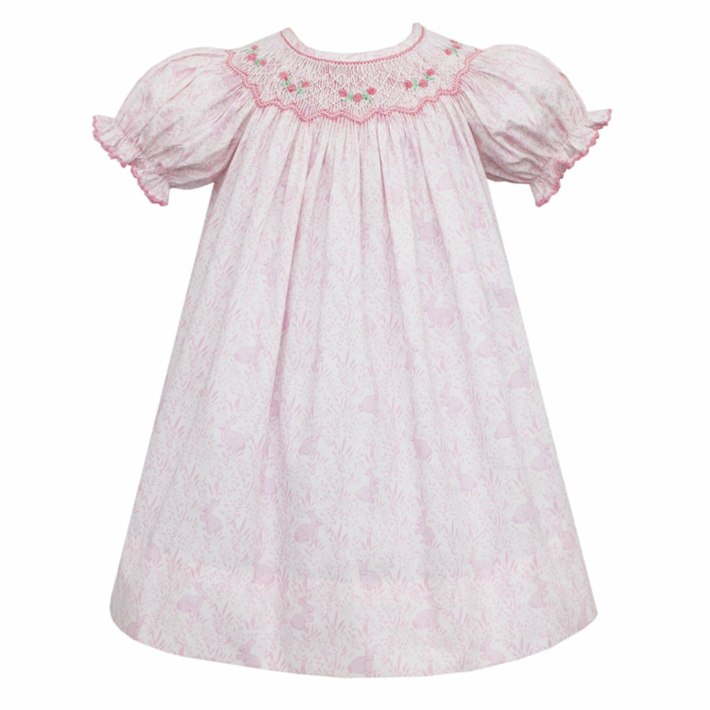 Petit Bebe Bunny Print Bishop Smocked Dress