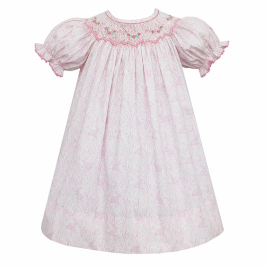 Petit Bebe Bunny Print Bishop Smocked Dress