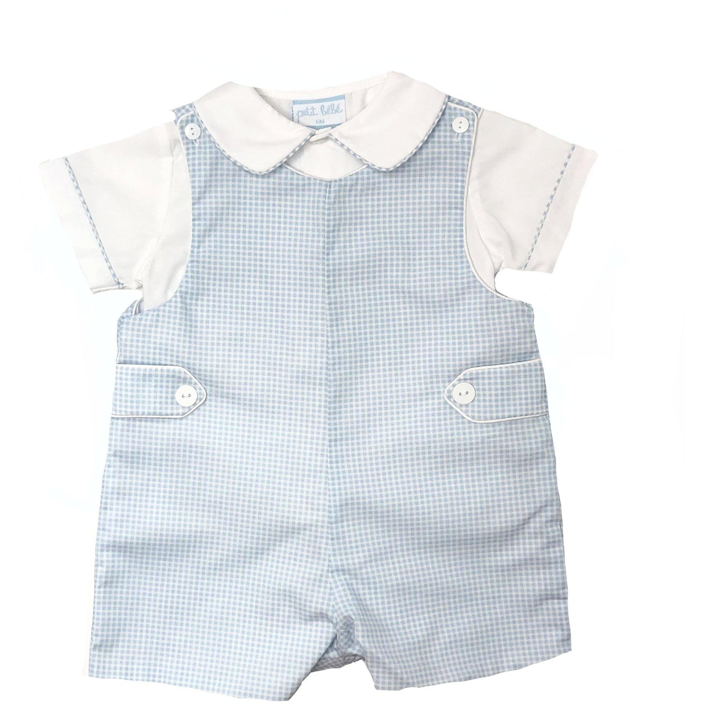 Petit Bebe Boys Blue Check Jon Jon Set