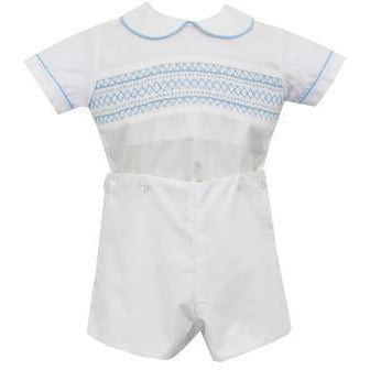 Petit Bebe Robert Button on Short Set White Poplin