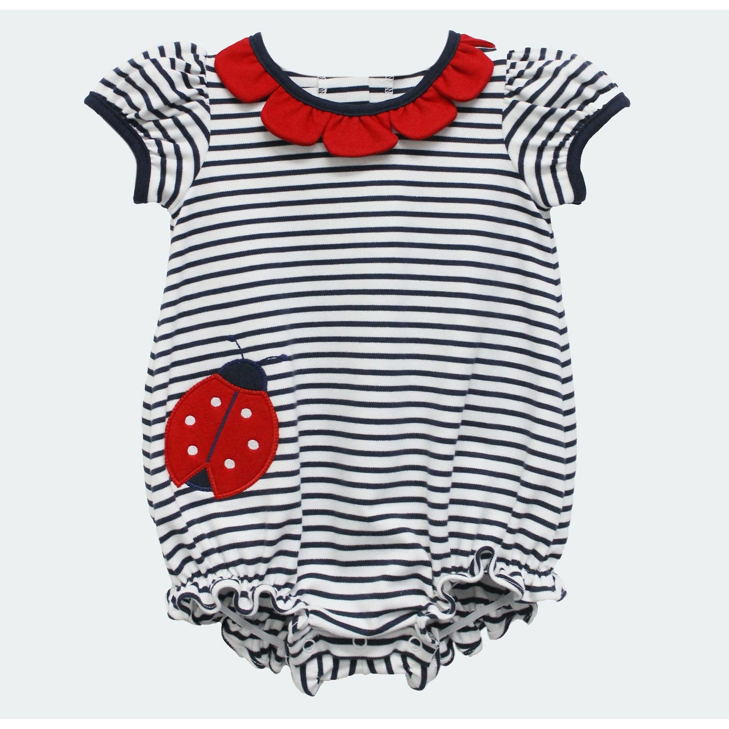 Zuccini Reagan Ladybug Applique Bubble Navy Stripe