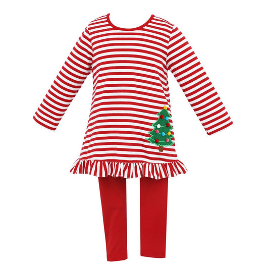 Christmas Tree Red Stripe Knit Tunic & Leggings Set