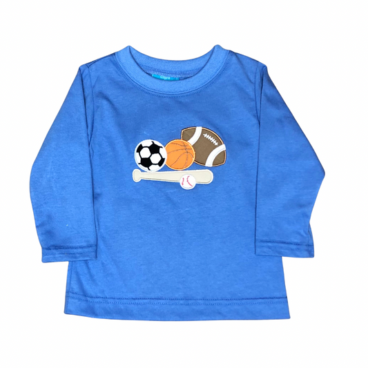 Claire Charlie Sports Applique Blue Shirt