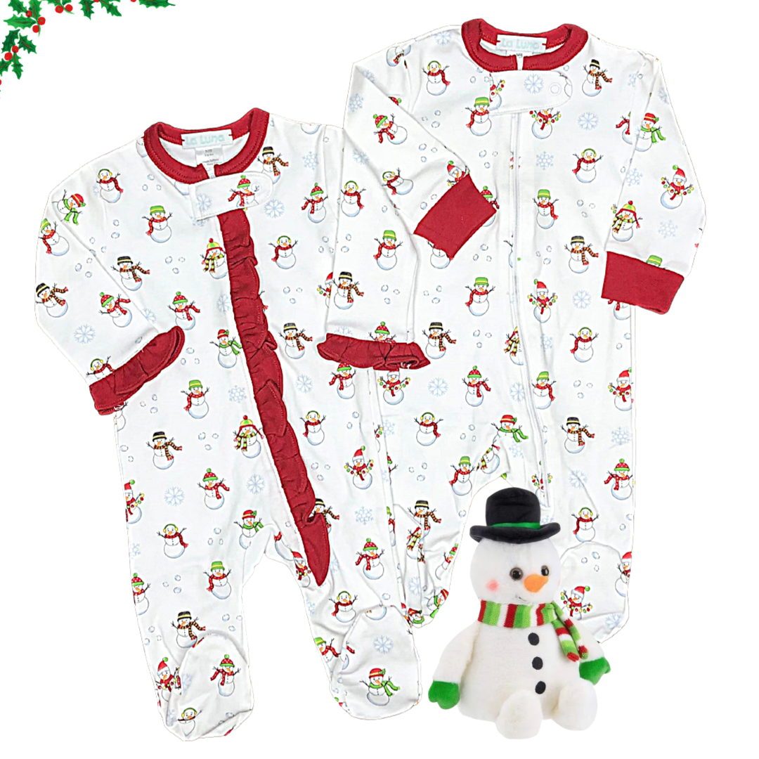 Christmas Snowman Print Zipper Footie