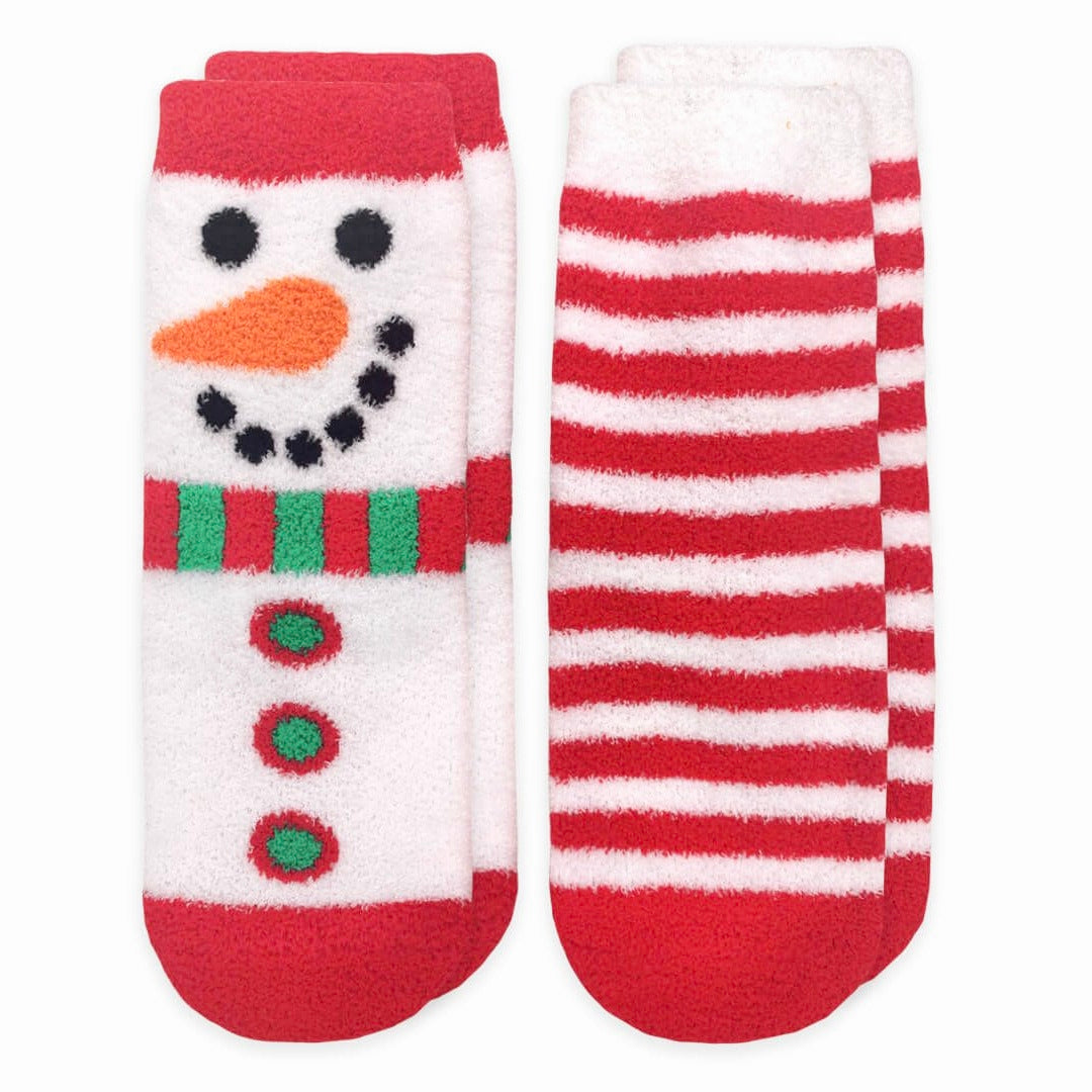 Snowman & Stipes Fuzzy Non-Skid Slipper Sock