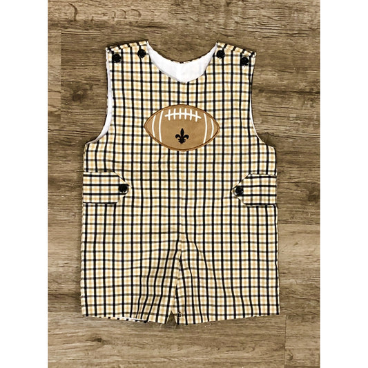 Lulu Bebe Boys Plaid Saints Shortall Football Applique