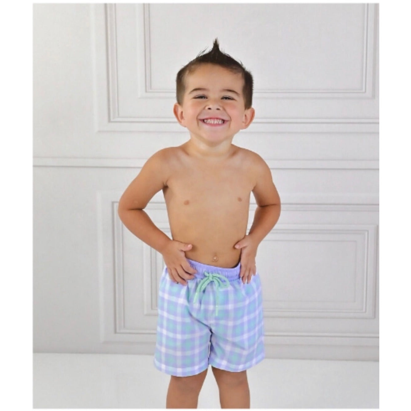 Swoon Baby Watercolor Plaid Boys Swim Short