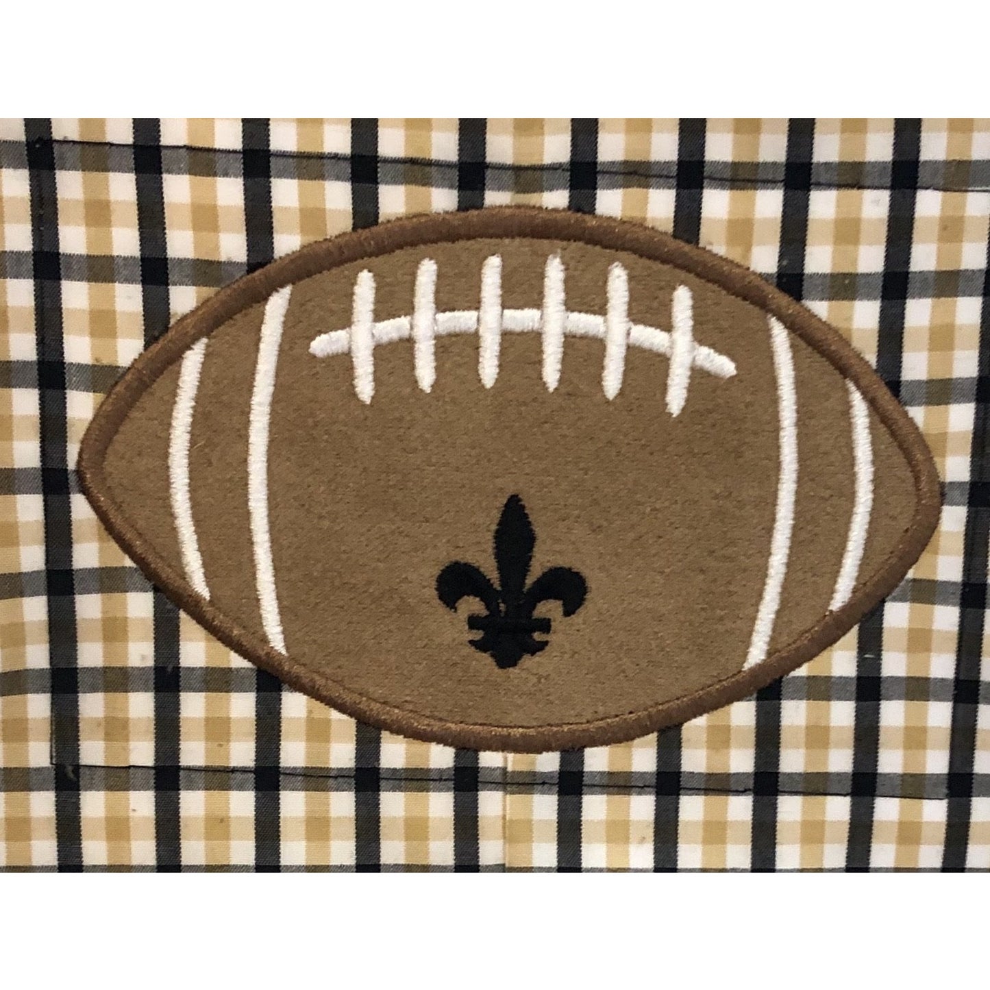 Lulu Bebe Boys Plaid Saints Shortall Football Applique