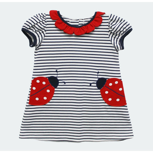 Zuccini Reagan Applique Ladybug Dress Navy Stripe